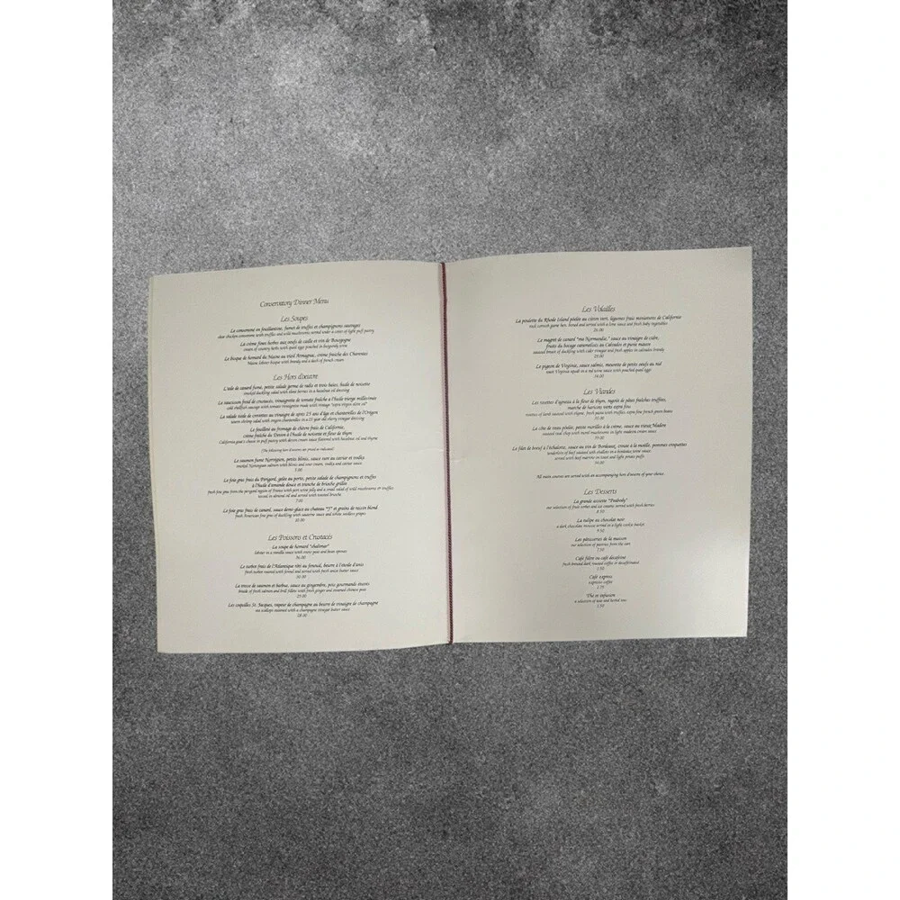 Vintage The Conservatory at Peabody Court Restaurant Menu